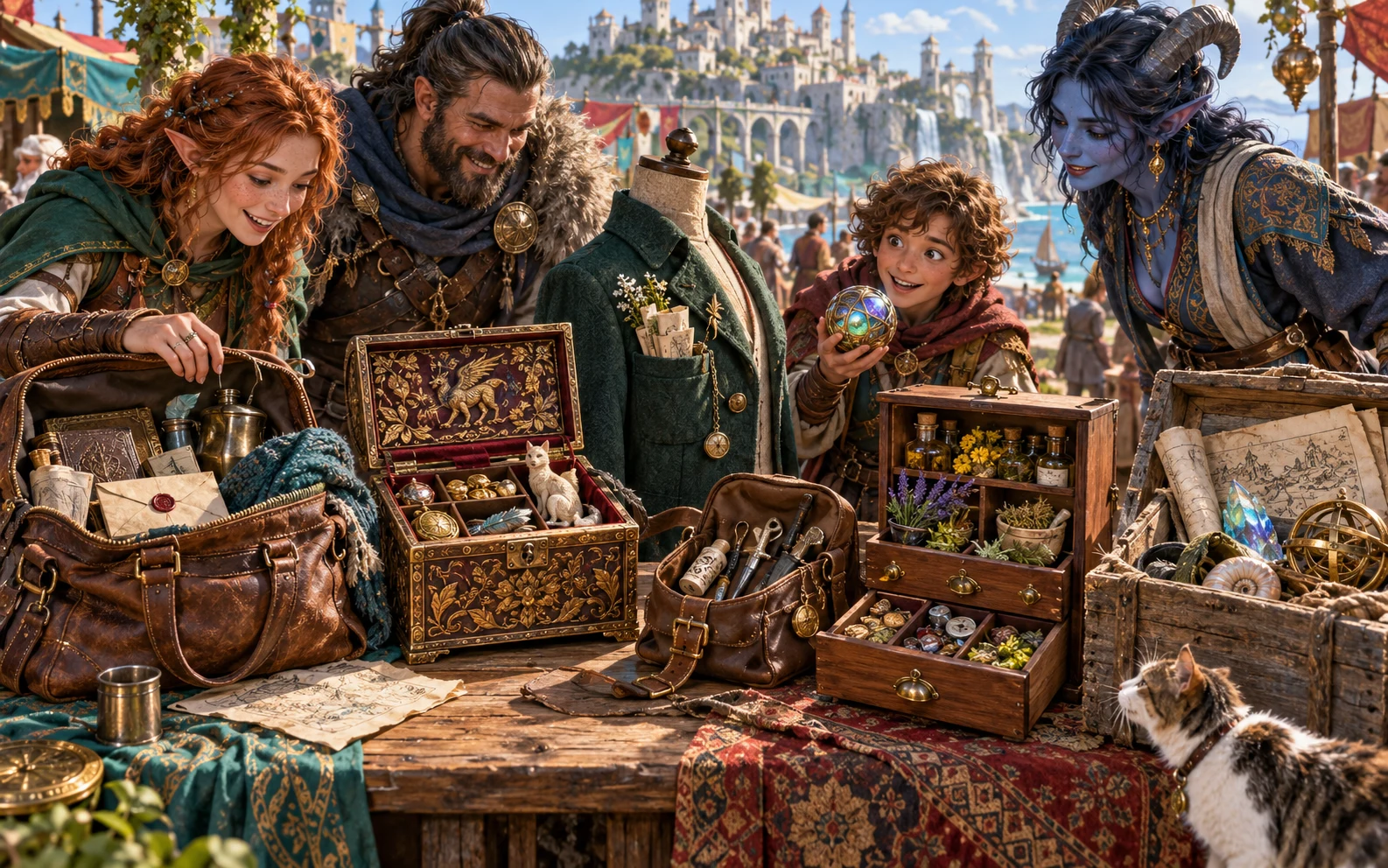 Illustrated containers with belongings and owner clues